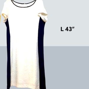 OFF WHITE  BLUE side panels SANDRA DARREN stretch fabric Sz 16